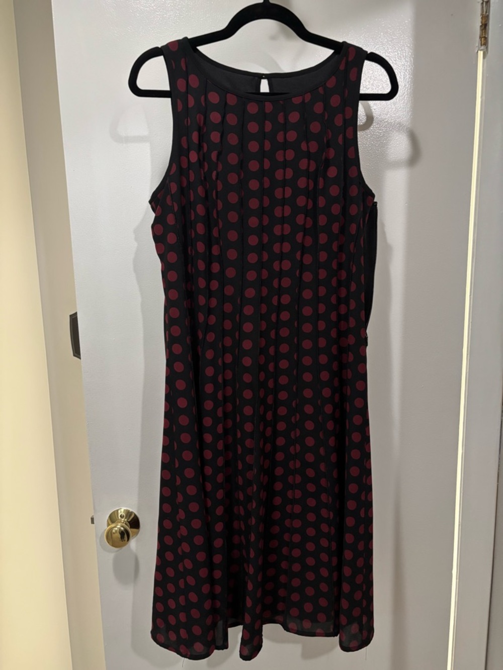 Joseph Ribkoff Black Dress with Burgundy Polka Dots Size 12